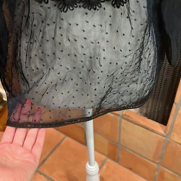 Manoush sheer black mesh top with floral appliqués, size S! - Picture 3 of 9